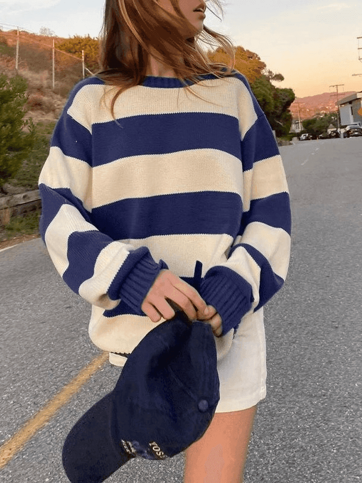 Levoire | Pull En Maille À Col Rond Rayé Bleu Taille unique