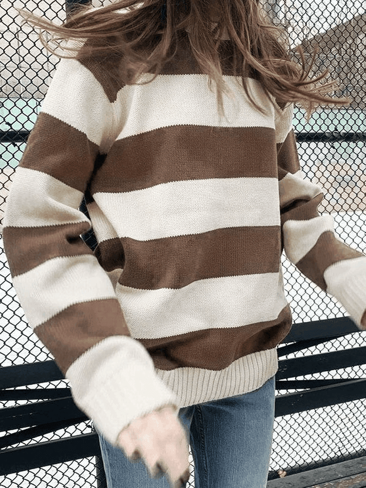 Levoire | Pull En Maille À Col Rond Rayé Braun Taille unique