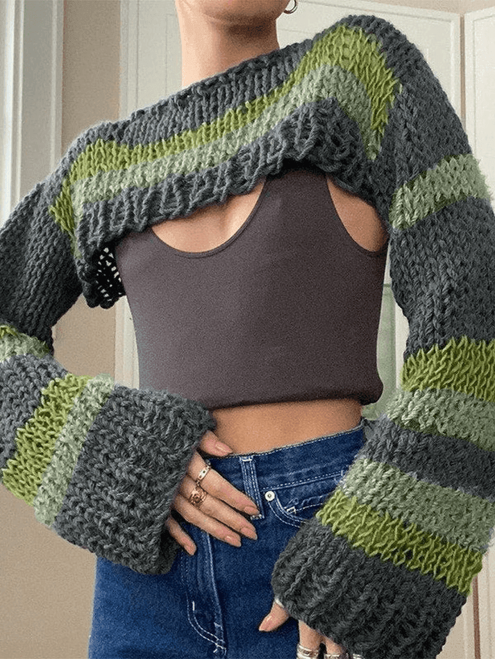 Levoire | Pull Boléro Rayé À Manches Longues Gris