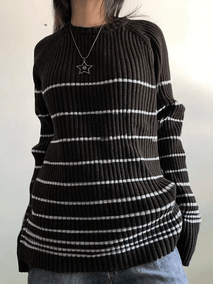 Levoire | Pull En Rib Côtelé Rayé Noir