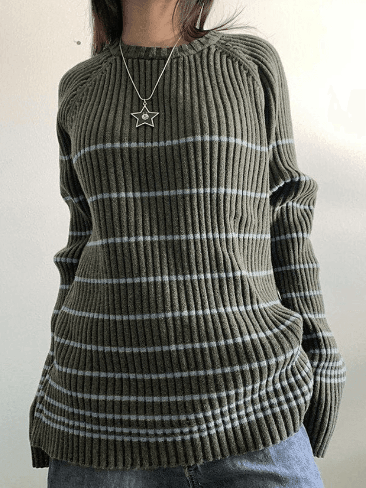 Levoire | Pull En Rib Côtelé Rayé Gris