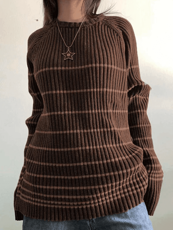 Levoire | Pull En Rib Côtelé Rayé Braun