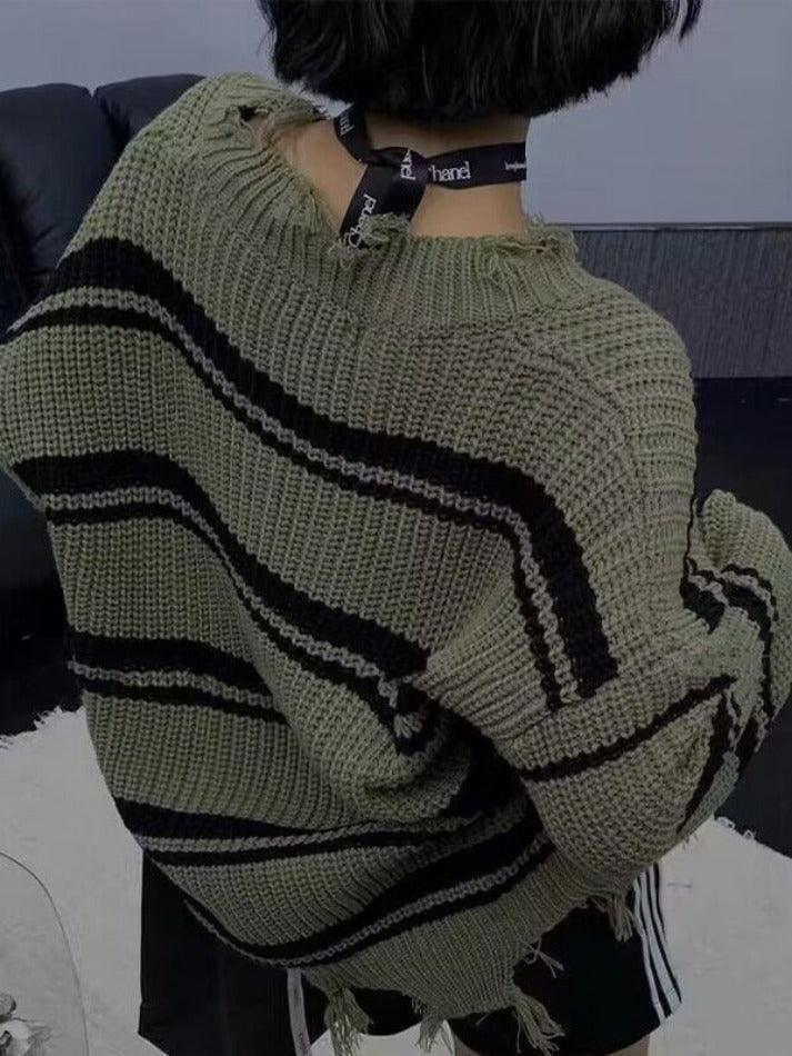 Levoire | Pull En Tricot À Franges À Col En V Rayé