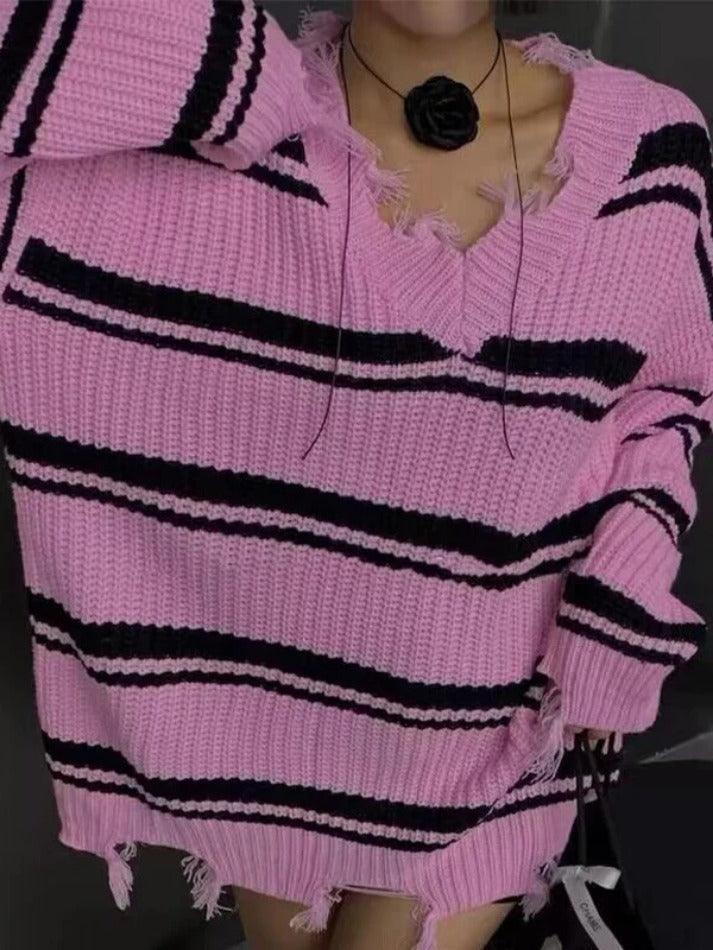 Levoire | Pull En Tricot À Franges À Col En V Rayé