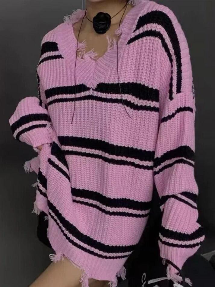 Levoire | Pull En Tricot À Franges À Col En V Rayé