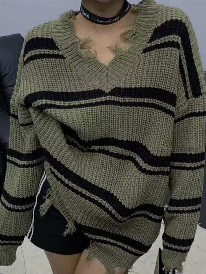 Levoire | Pull En Tricot À Franges À Col En V Rayé