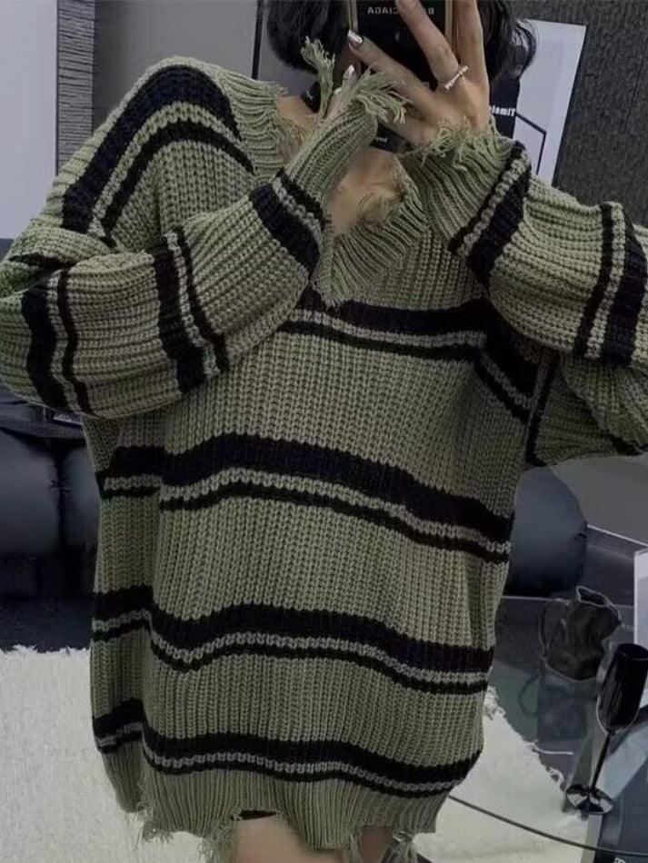 Levoire | Pull En Tricot À Franges À Col En V Rayé