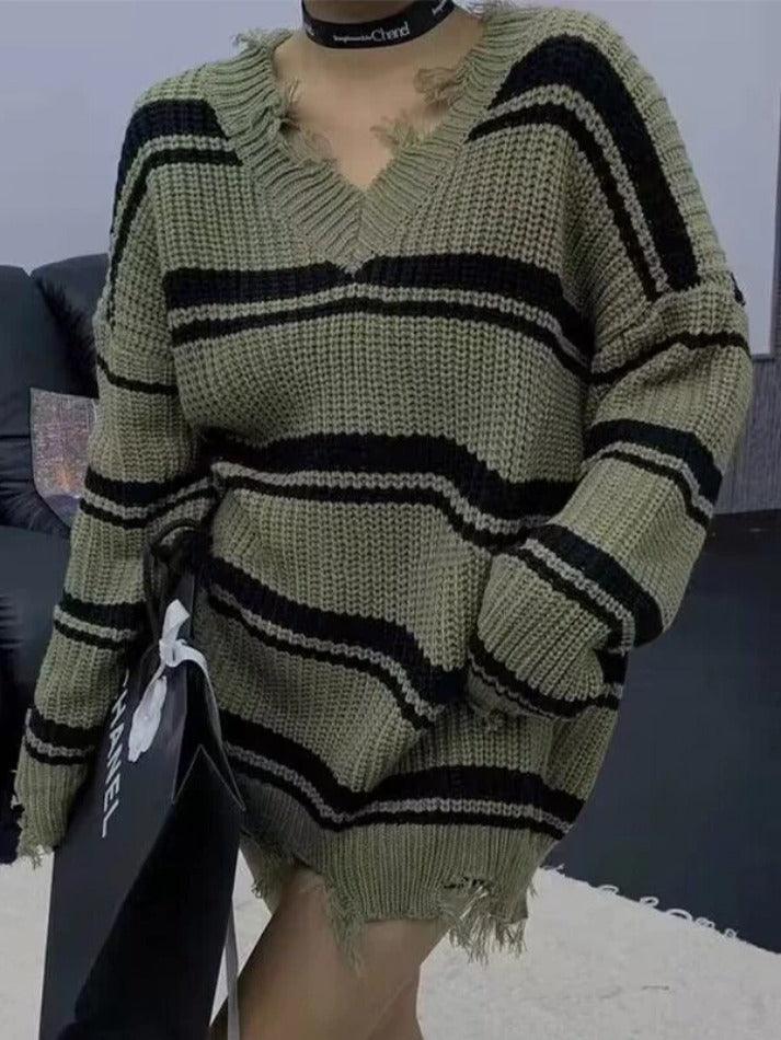 Levoire | Pull En Tricot À Franges À Col En V Rayé