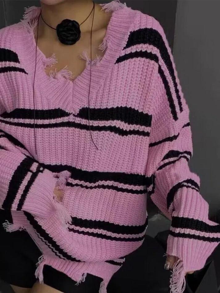 Levoire | Pull En Tricot À Franges À Col En V Rayé