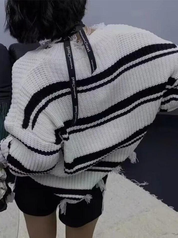 Levoire | Pull En Tricot À Franges À Col En V Rayé