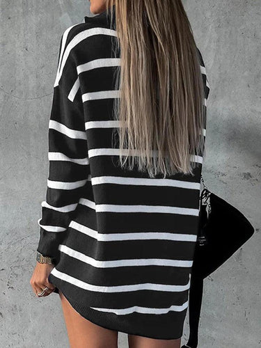 Levoire | Robe Pull Décontractée Tricotée À Demi-Zip Avec Encolure Dégagée Rayée
