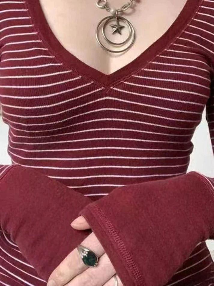 Levoire | T-Shirt Rayé En V En Tricot À Manches Longues