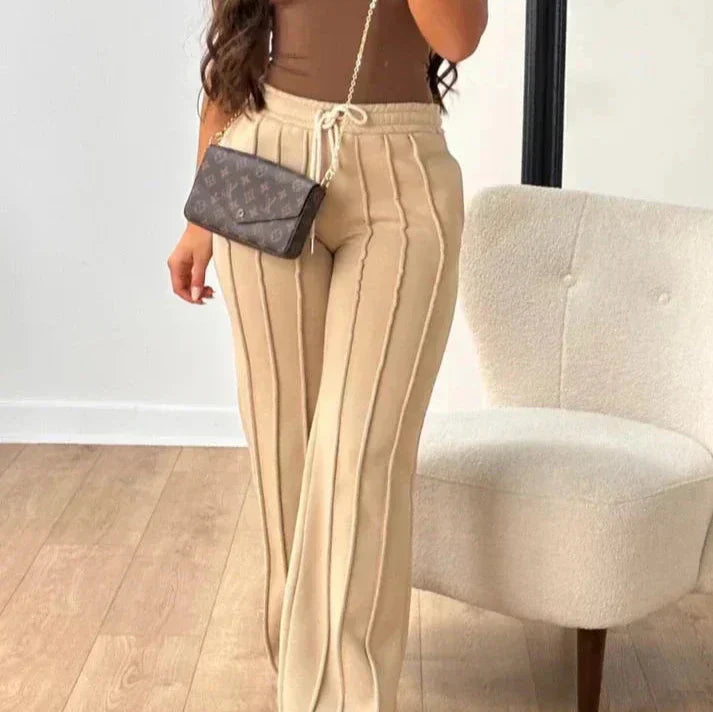 Levoire | Pantalon De Course Rayé Pour Femmes Sportif & Confortable Beige