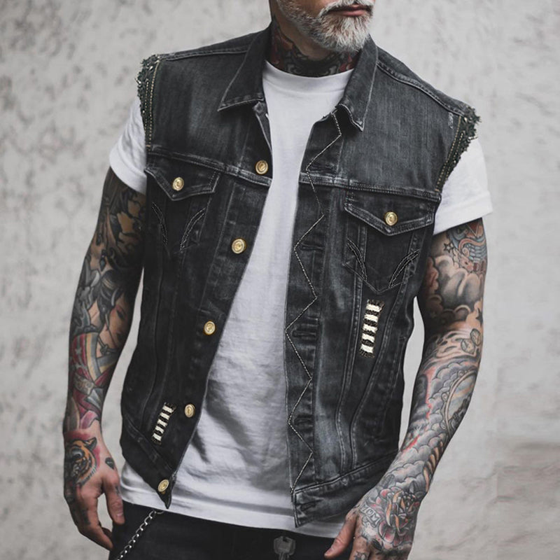 Levoire | Veste En Denim Pour Hommes Décontractée, Polyvalente Et Confortable Noir