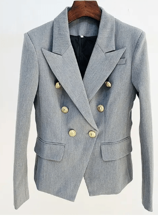 Levoire | Femme Veste De Costume Croisée Classique Européenne Gris clair 3XL