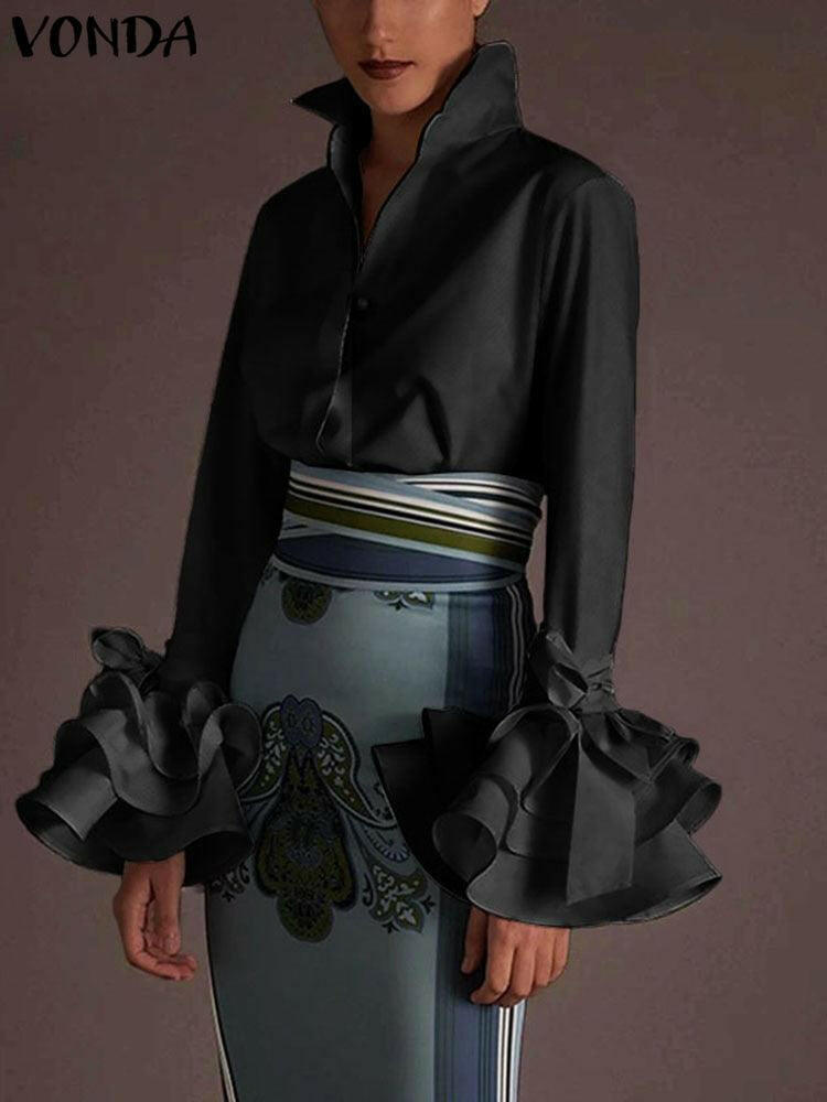 Levoire | Chemise Grande Taille À Col Montant Élégant Noir