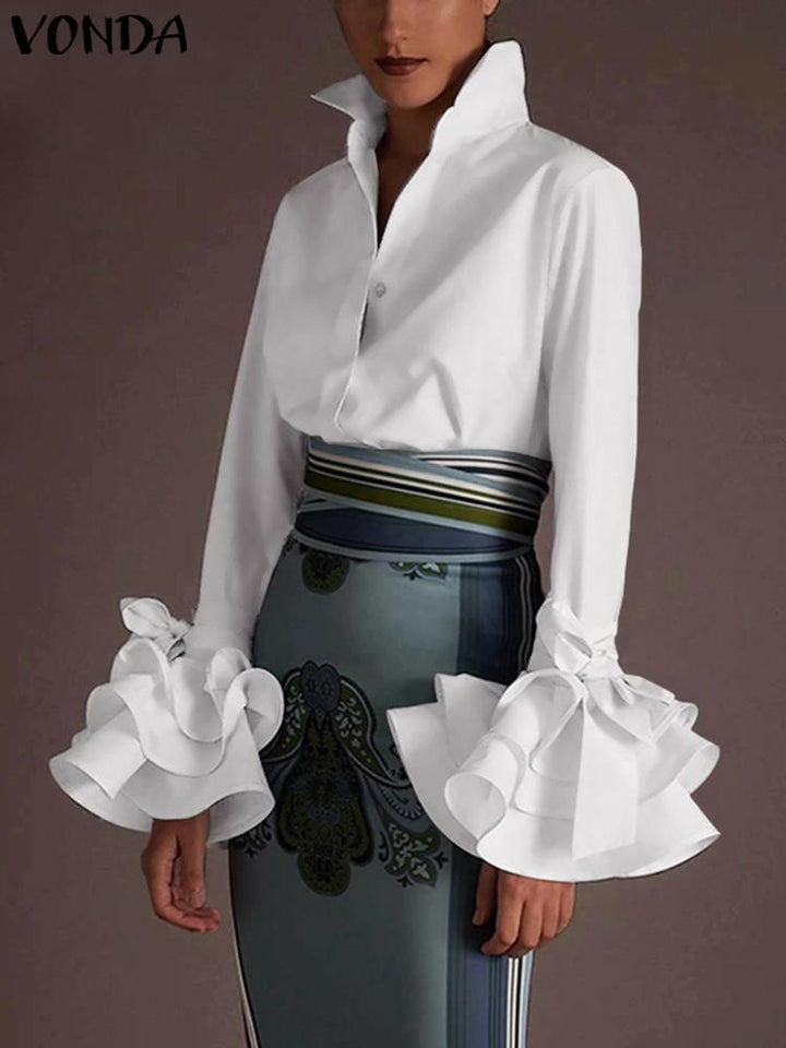 Levoire | Chemise Grande Taille À Col Montant Élégant Blanc