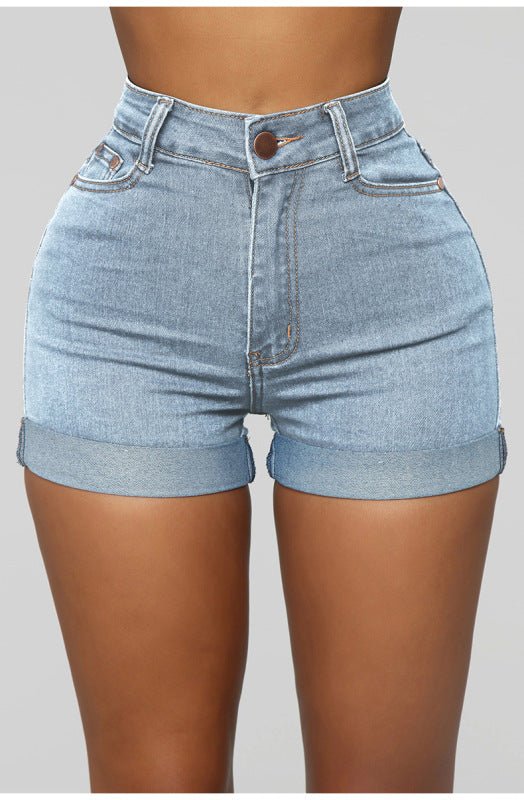 Levoire | Shorts en denim pour femmes à taille haute élastique simple et élégante Bleu clair