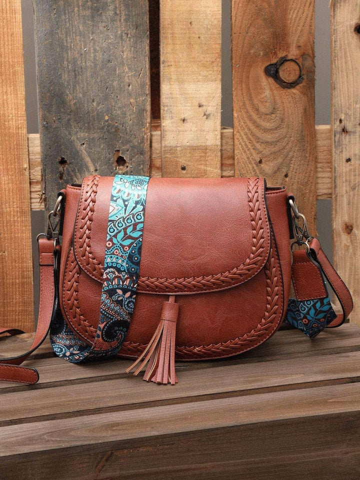 Levoire | Sacoche De Selle En Cuir Vegan Stylée Brun avec ceinture bleue