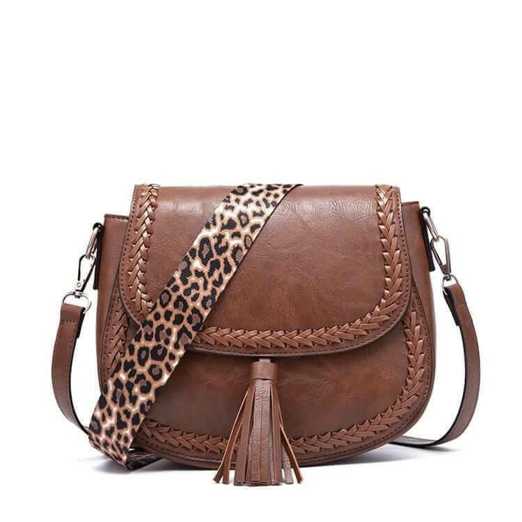 Levoire | Sacoche De Selle En Cuir Vegan Stylée Braun avec des bandes à motif léopard