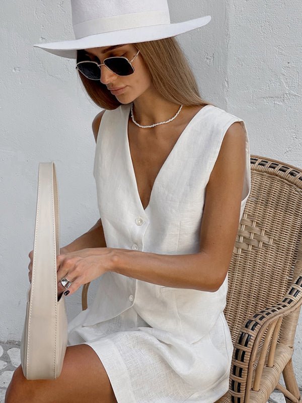 Levoire | Robe gilet Femme Été Loisirs Sans manches Gilet Short Ensemble deux pièces