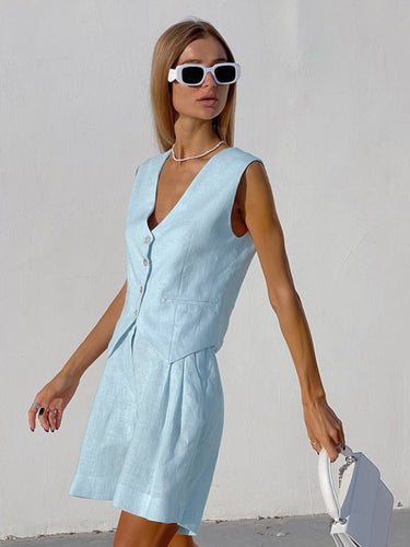 Levoire | Robe gilet Femme Été Loisirs Sans manches Gilet Short Ensemble deux pièces