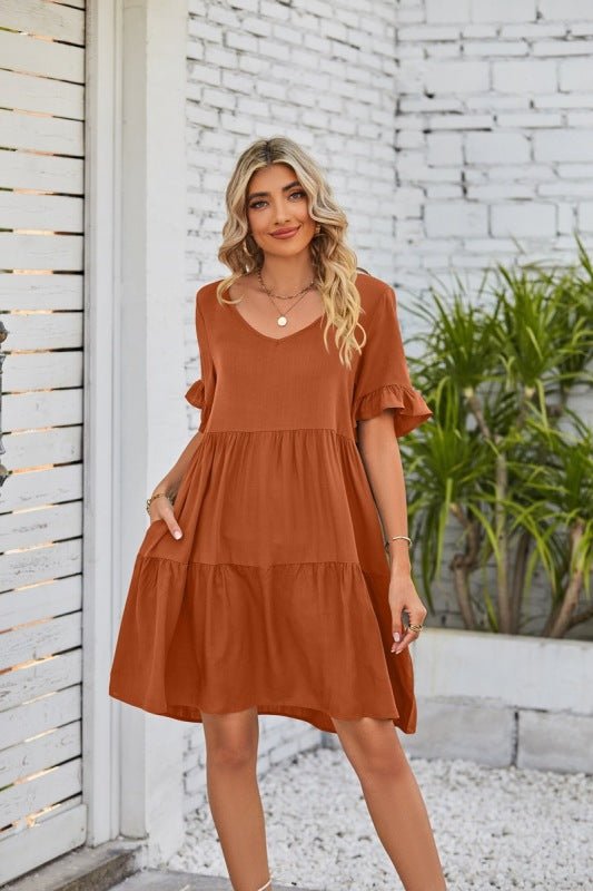 Levoire | Robe babydoll à emmanchure V d'été en trois couches Braun