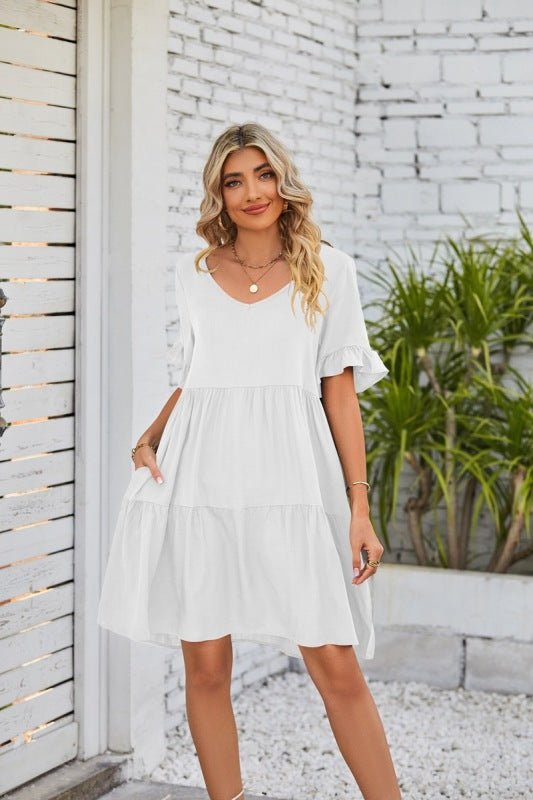 Levoire | Robe babydoll à emmanchure V d'été en trois couches Blanc