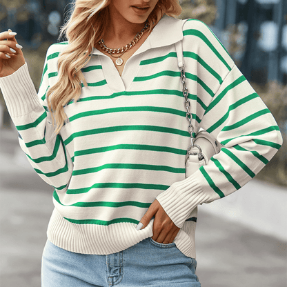 Levoire | Pull en tricot rayé décontracté pour femmes Sweatshirt Matériau respirant Vert