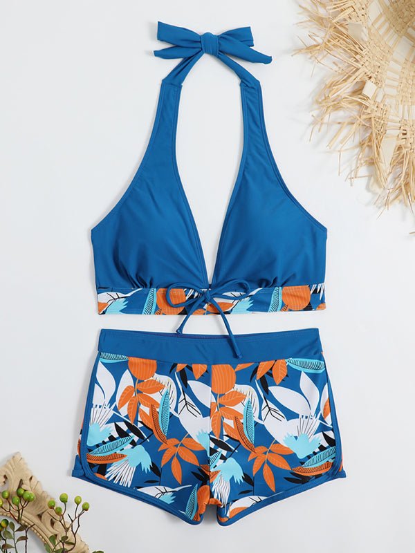Levoire | Maillot de bain Femme Fente Taille haute Liens de boxe Imprimé Uni Coutures Bikini