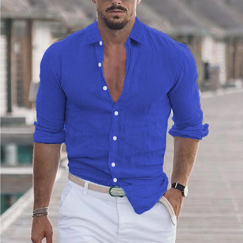Levoire | Chemise En Lin Pour Homme Avec Col Réversible bleu