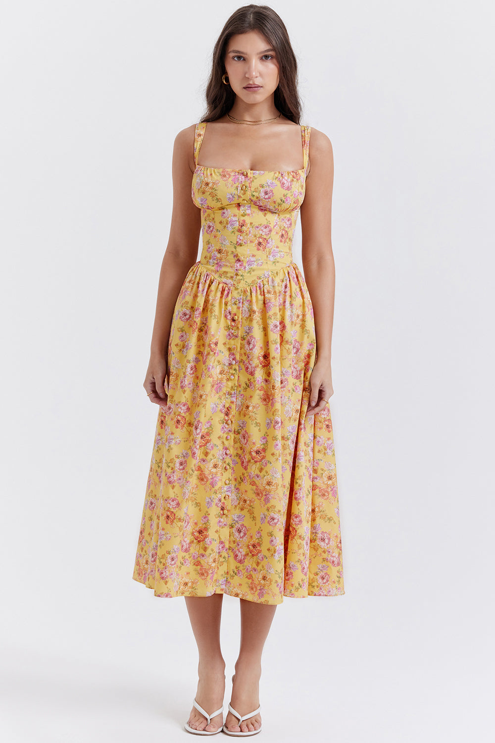 Levoire | Robe Midi À Fleurs Pour Femmes Jaune