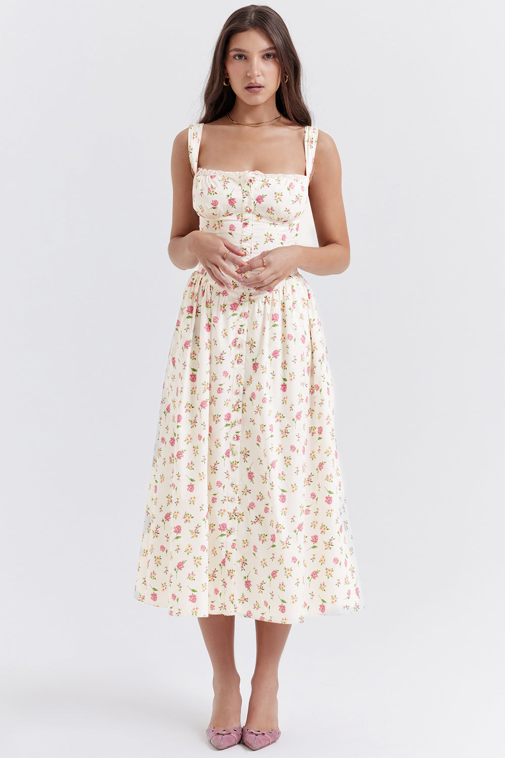 Levoire | Robe Midi À Fleurs Pour Femmes Blanc