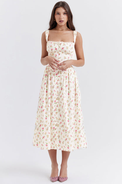 Levoire | Robe Midi À Fleurs Pour Femmes Blanc