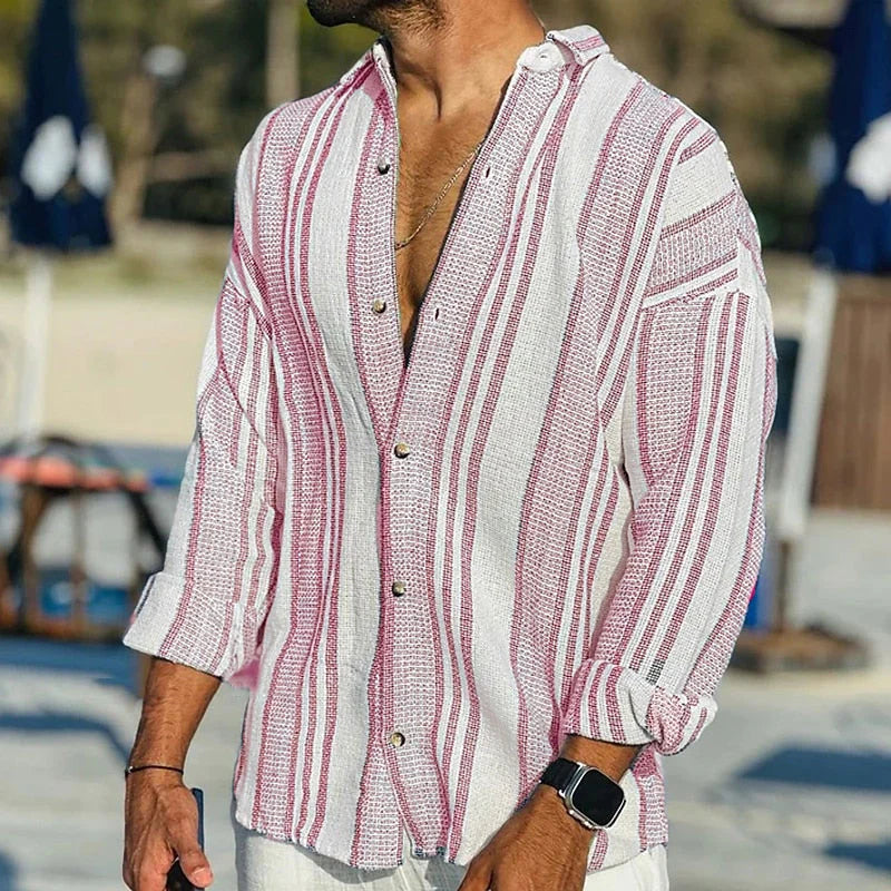 Levoire | Rento Chemise Rayée À Manches Longues Avec Boutons Rot
