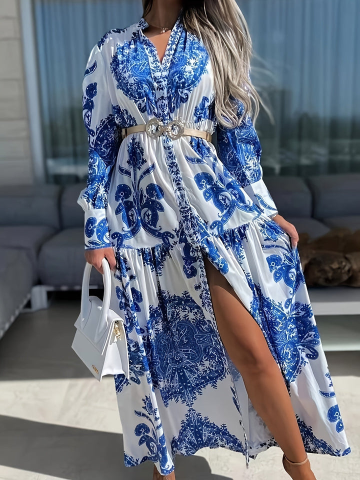 Levoire | Robe Maxi Boho Avec Impression Élégante Et Décolleté En V
