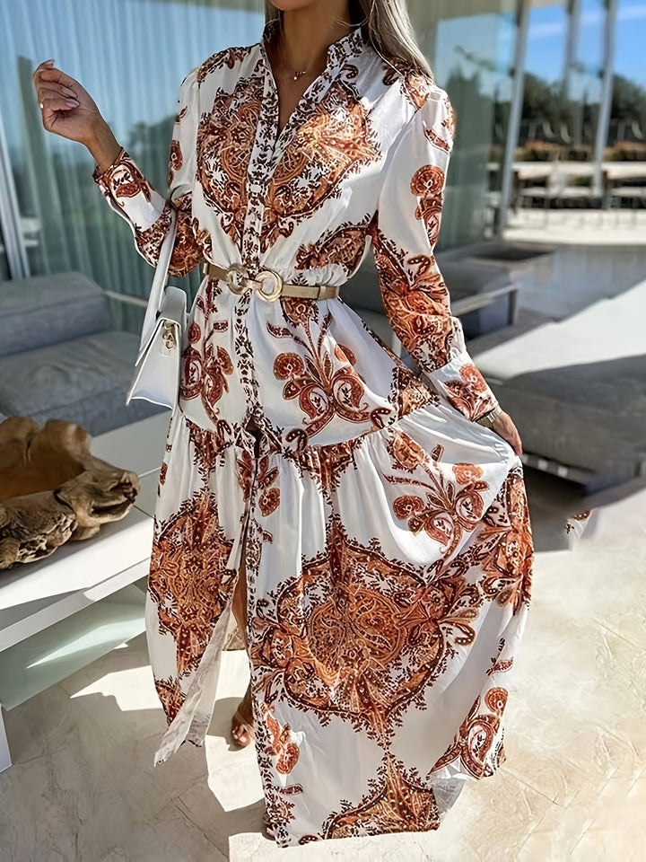 Levoire | Robe Maxi Boho Avec Impression Élégante Et Décolleté En V