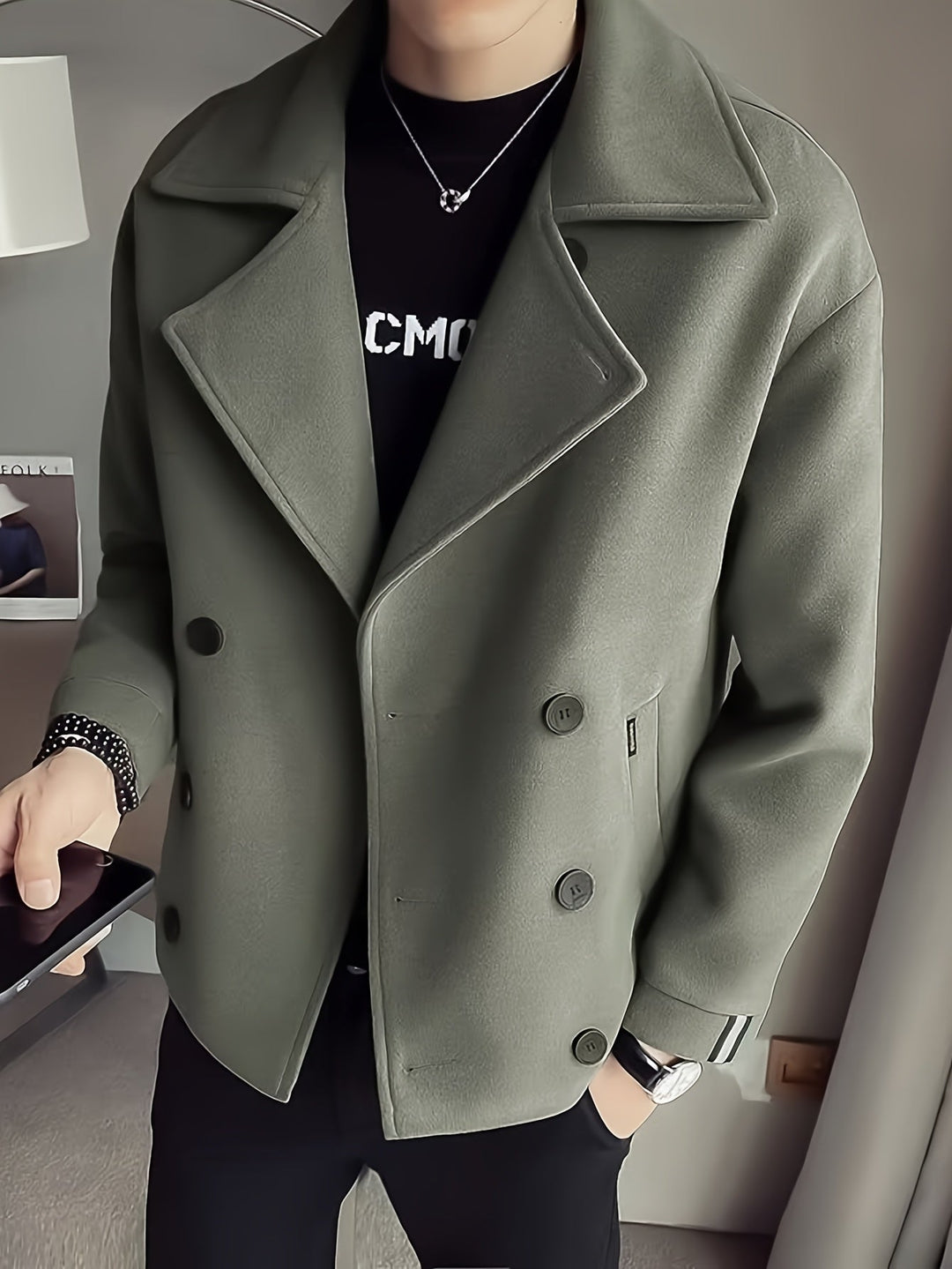 Levoire | Manteau Trench Élégant Court Avec Double Rangée De Boutons Vert