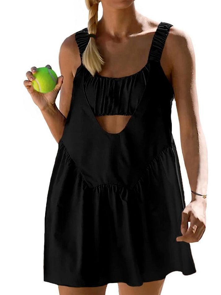 Levoire | Robe Mini Tennis Workout Avec Soutien-Gorge Intégré Et Shorts Noir