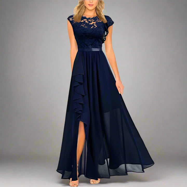Levoire | Élegante Robe Maxi Femme Avec Des Inserts En Dentelle Intemporelle, Romantique Et Fluide Bleu marine