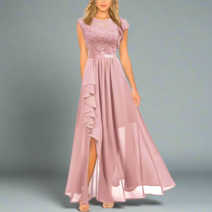 Levoire | Élegante Robe Maxi Femme Avec Des Inserts En Dentelle Intemporelle, Romantique Et Fluide Rosa