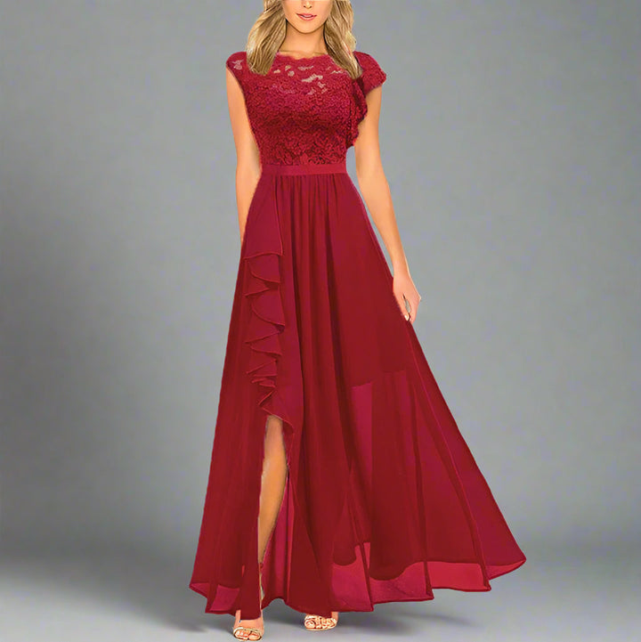 Levoire | Élegante Robe Maxi Femme Avec Des Inserts En Dentelle Intemporelle, Romantique Et Fluide Rot