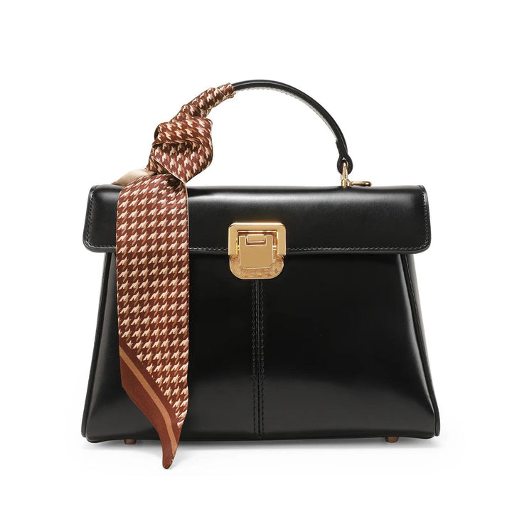 Levoire | Le Sac À Main Harper En Cuir Véritable Avec Fermeture Éclair Noir 23,5x17,5x7,5cm