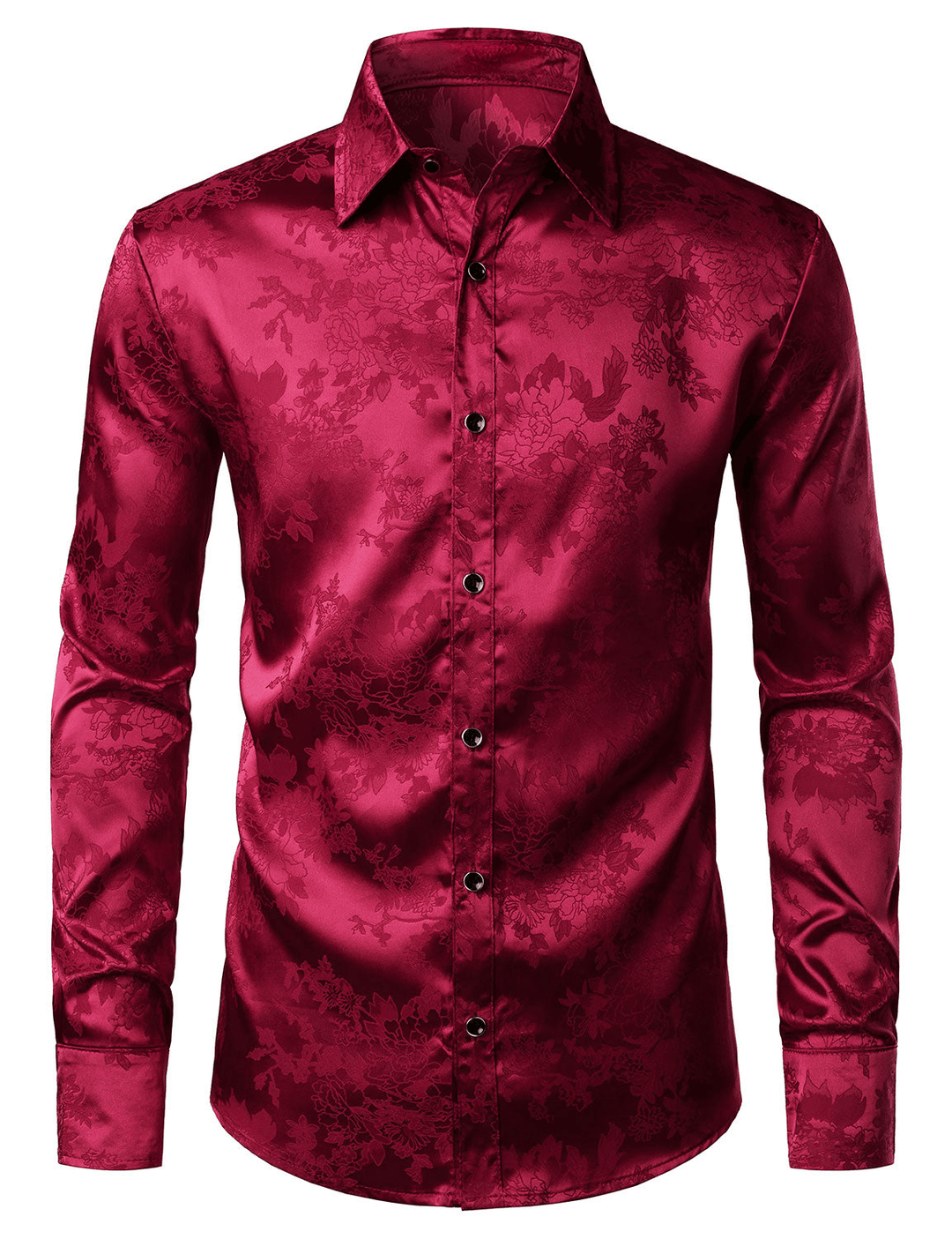 Levoire | Chemise Satin Rouge Fleurs Homme 2XL