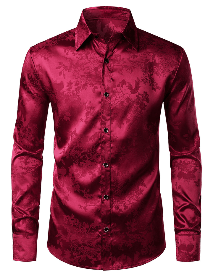 Levoire | Chemise Satin Rouge Fleurs Homme 2XL