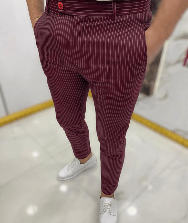 Levoire | Pantalon de loisirs pour hommes slim fit Rayé Rouge