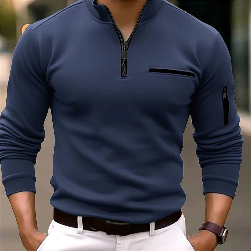 Levoire | Sweat Polaire Homme Ajusté À Zip Quart bleu
