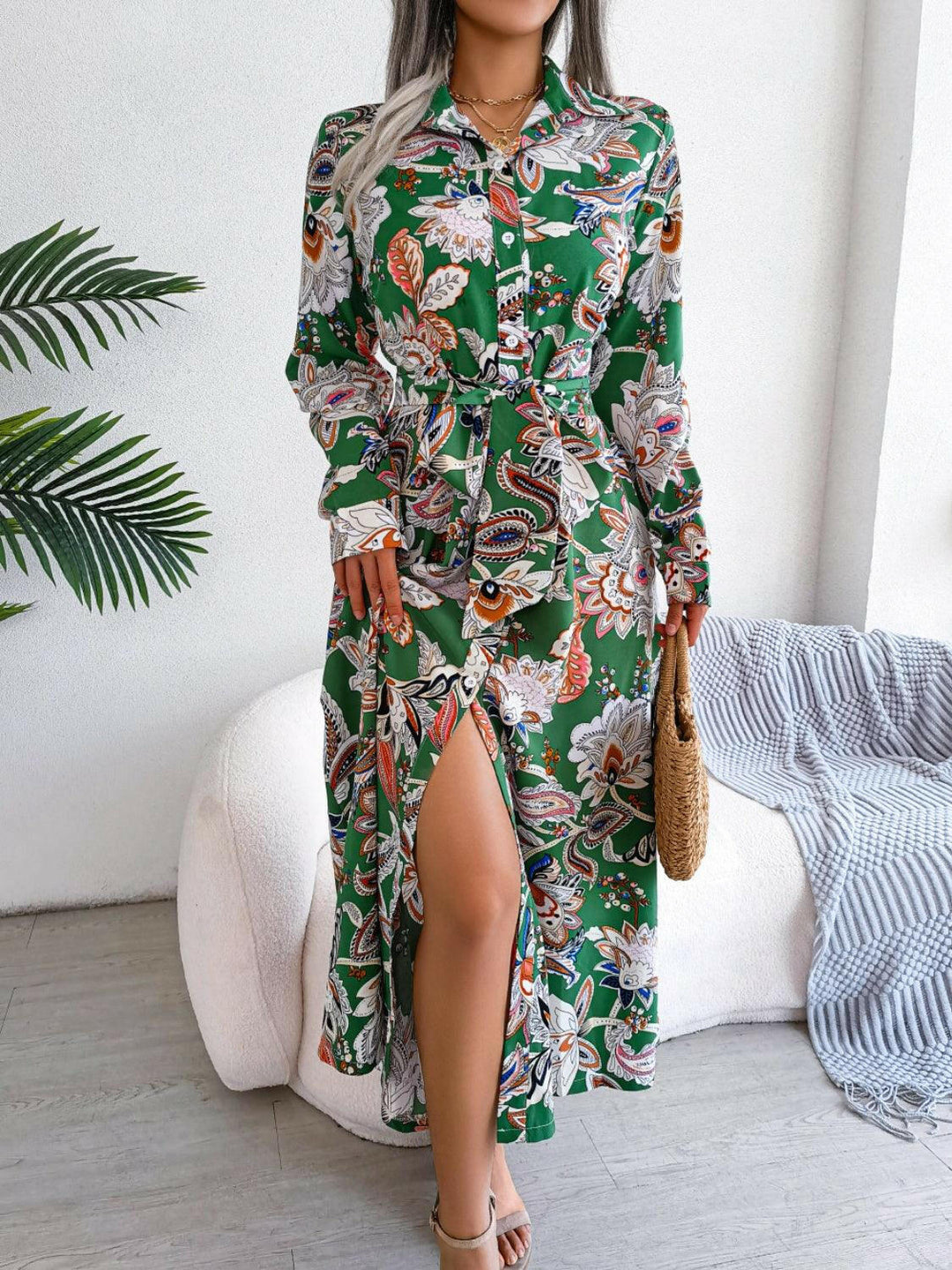 Levoire | Robe Midi À Manches Longues Imprimée Liée
