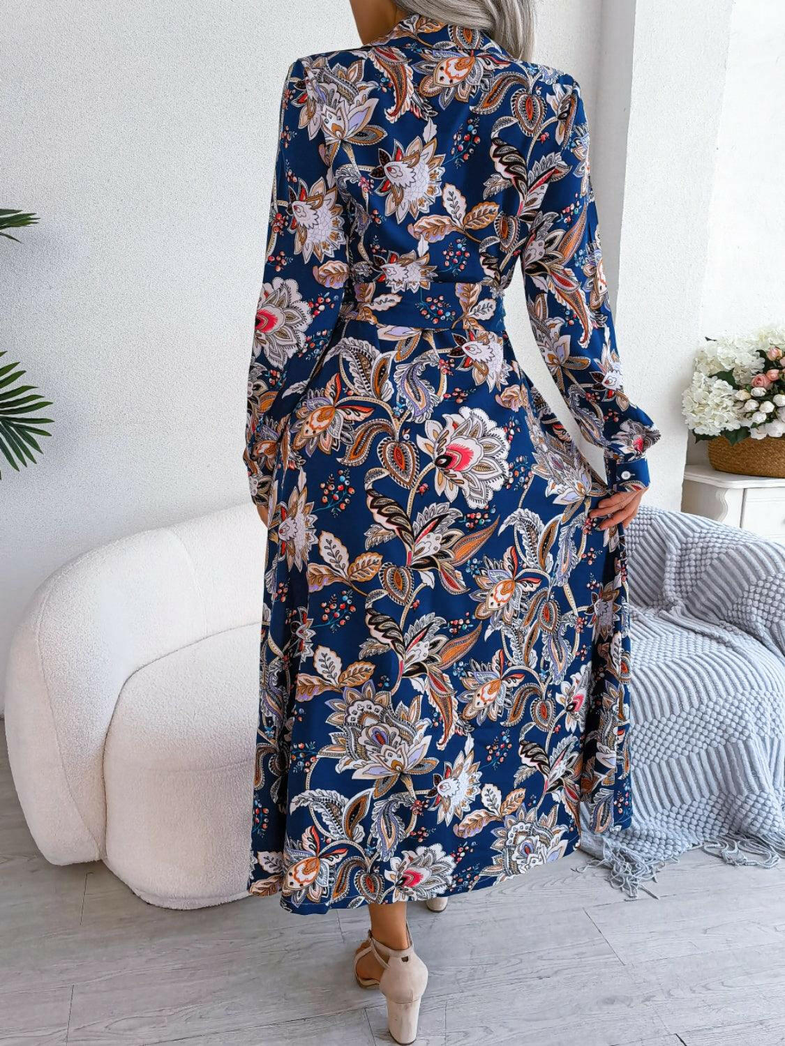 Levoire | Robe Midi À Manches Longues Imprimée Liée