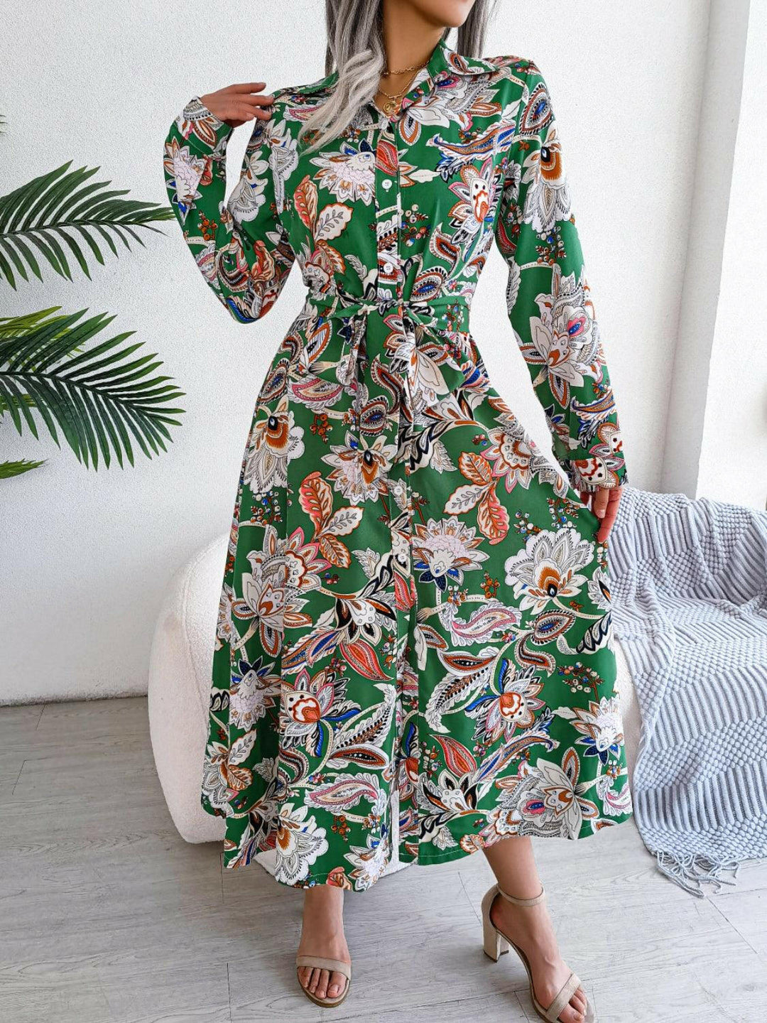 Levoire | Robe Midi À Manches Longues Imprimée Liée